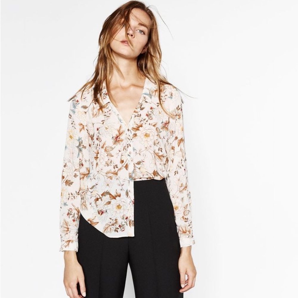 zara sheer floral top